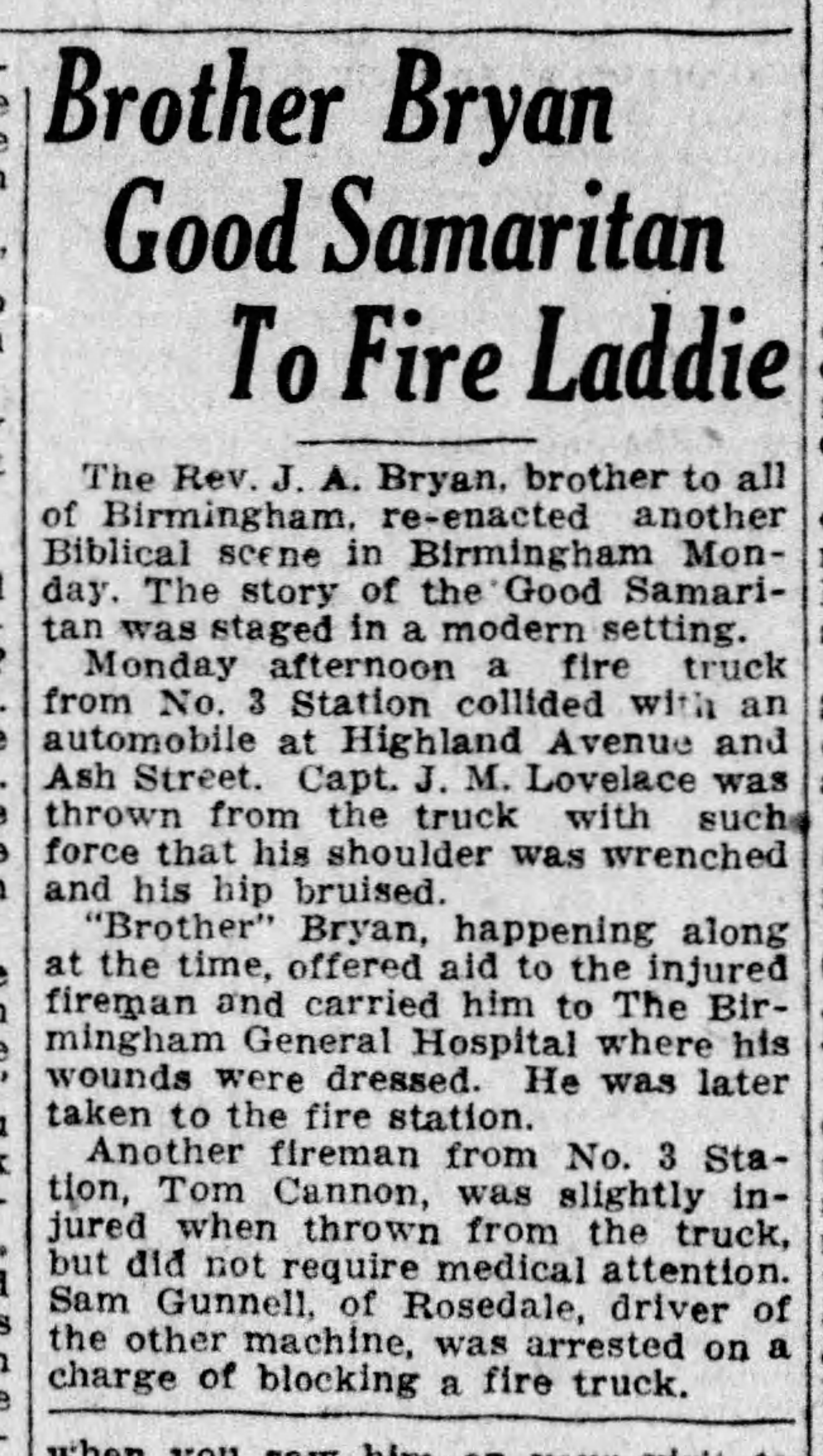 Brother Bryan Good Samaritan To Fire Laddie